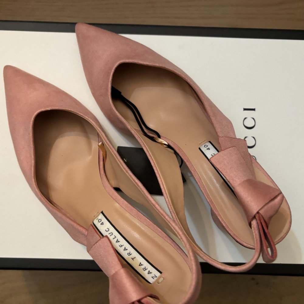Zara Sling Back Pink Rounded Block Heels, size 9 - Picture 4 of 6